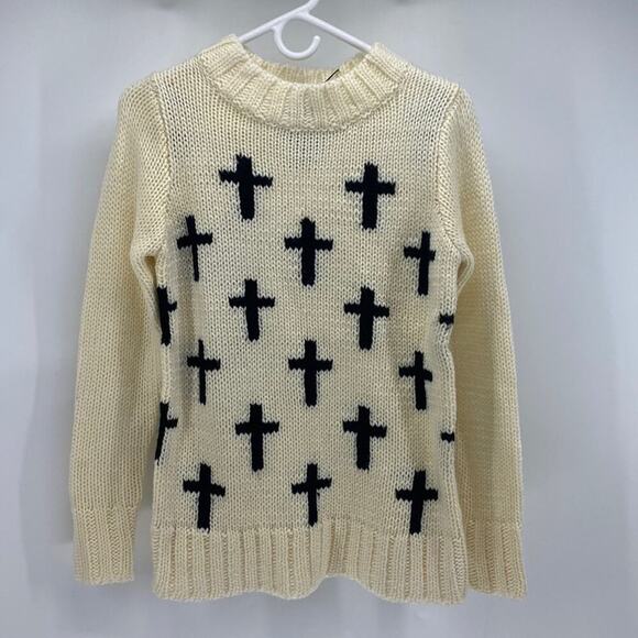 Glamorous Sweaters - Glamorous cream black cross mock neck wool blend longline sweater fall oversized